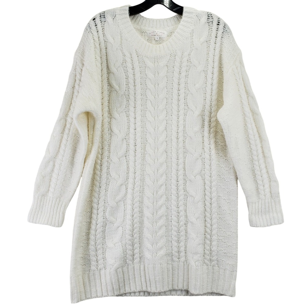 Caitlin M Covington x Pink Lily Sweater Dress Womens S Cream Cable Knit Cozy